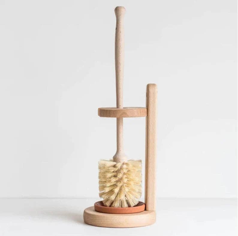 Toilet Brush & Stand - Wood with Sisal Bristles