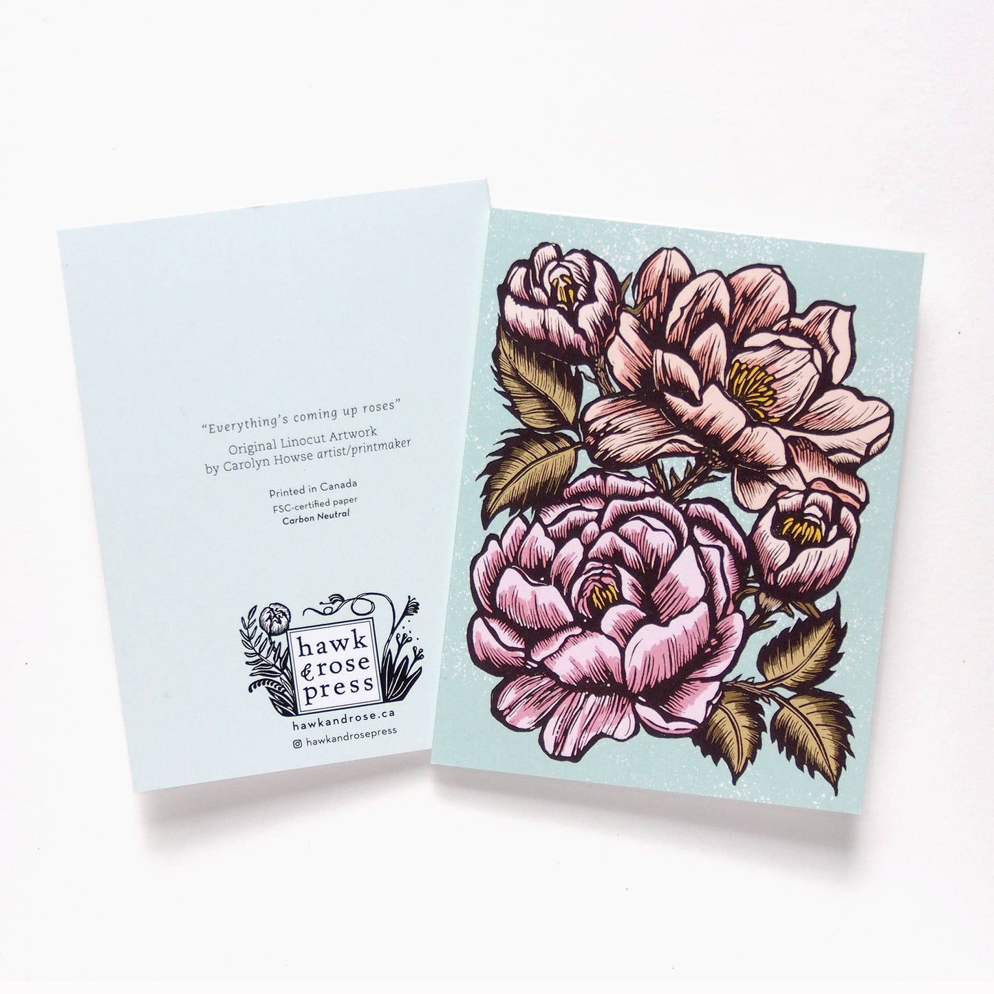 ‘Coming up Roses’ Linocut Card by Hawk and Rose