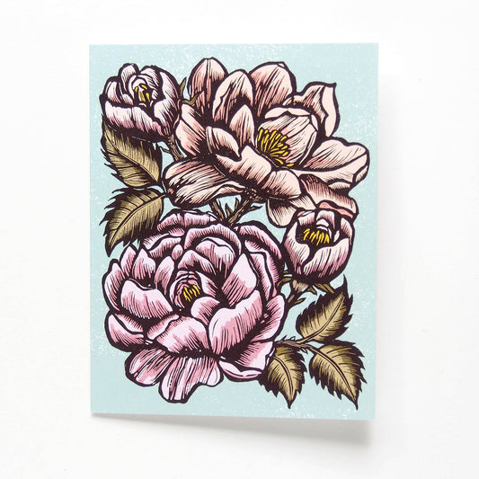 ‘Coming up Roses’ Linocut Card by Hawk and Rose