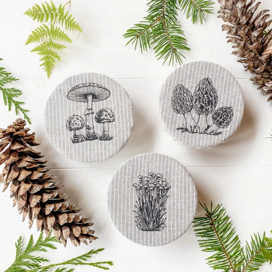 Organic Cotton Bowl/Jar Covers 5" - Set of 3 Mushroom