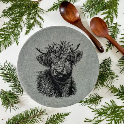 Flower Highland Cow Bowl Cover - medium