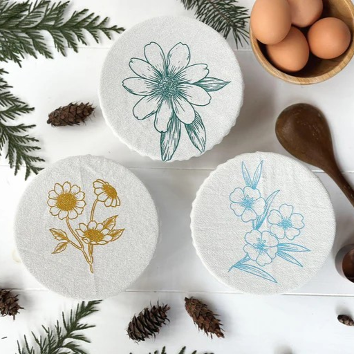 Organic Cotton Bowl Covers 6.5" - Set of 3 Flowers